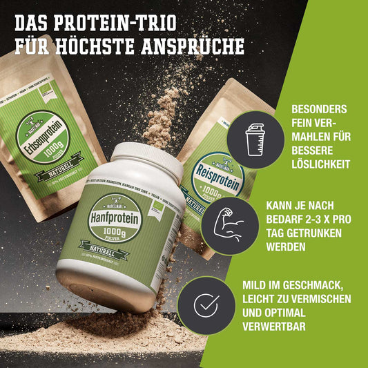 DAs Protein-Trio für höchste Ansprüche: hohe Löslichkeit, 2-3x pro Tag, mild im Geschmack, optimal verwertbar