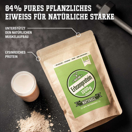 84% pures pflanzliches Eiweiss für natürliche Stärke: unterstützt den natürlichen Muskelaufbau, Lysinreiches Protein