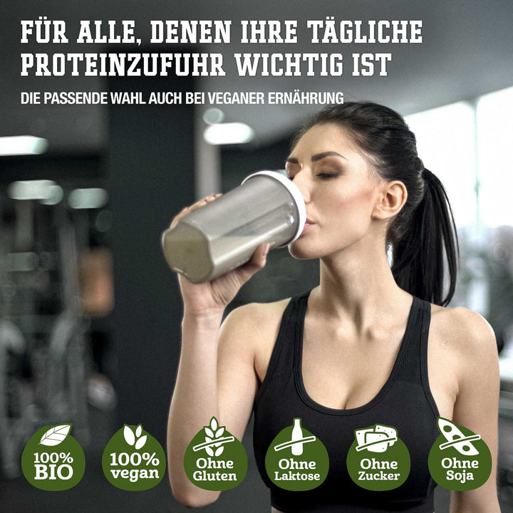 Für alle, denen ihre tägliche Proteinzufuhr wichtig ist. Bio, vegan, ohne Gluten, ohne Lactose, ohne Zucker, ohne Soja