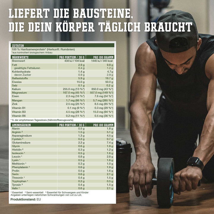 Zutatenliste und Nährwerte Hanfprotein